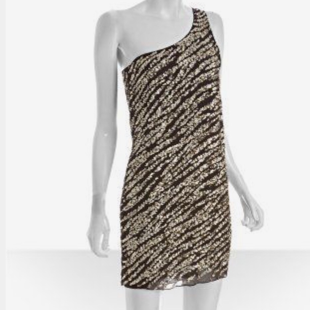 Alice + Olivia on shoulder gold sequins dress